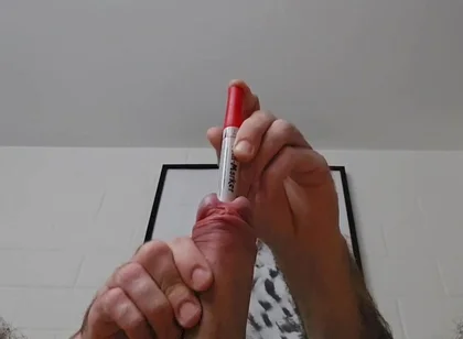 Sounding an Eding Pen While Stretching My Testicles