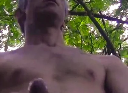Nice and Long Cumshot, Shirtless, in a Public Forest