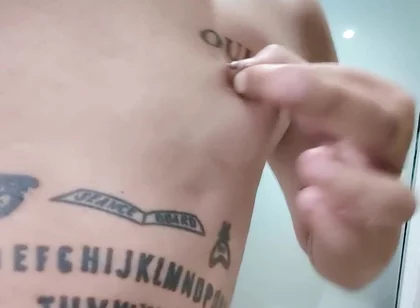 Showing Tattooed Breasts and Pierced Nipples - Squeezing and Touching Breasts - Tits Play