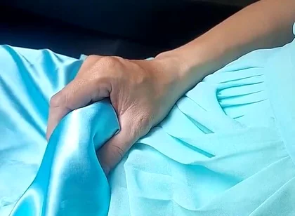 Cum Wearing Blue Chiffon Dress with Satin Lining