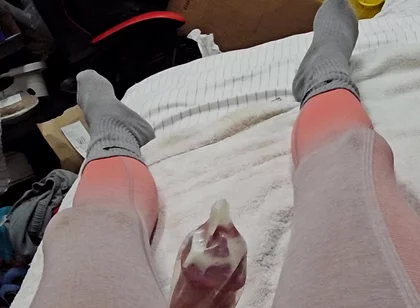 Edging in Condom and Finally Relese a Massive Load Inside!