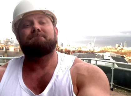 Builder Iron Bending Muscle Flexing and Measuring