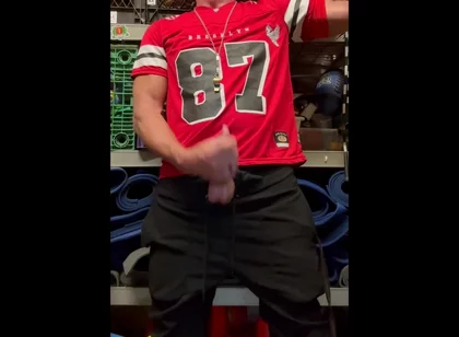 Jockdad87 Shoots a Load of Cum in His #87 Jersey