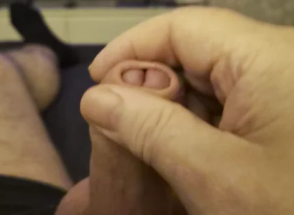 My Friend Lies on the Bed and Plays with His Big Cock Waiting for My Wet Hole