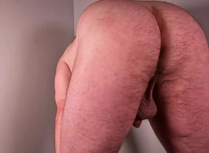 Bear Morning Stretch From Behind to Expose Big Balls, Cock and Asshole