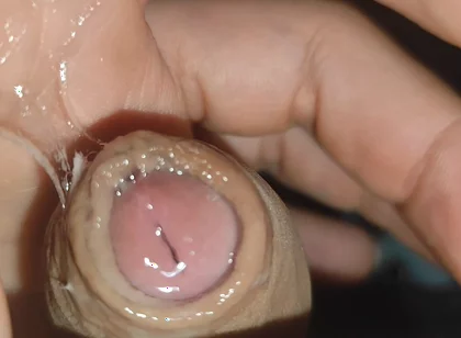 Creamy Pre-cum Slowly Sliding Down the Hole.