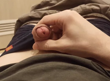 Guy in Shorts and Underpants, Jerking off His Cock in the Bathroom