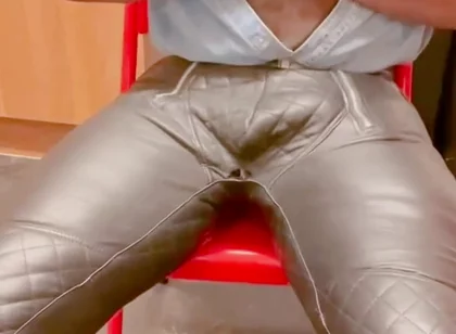 Leather Jeans Wank and Open Shirt Gay Porn Edging Session
