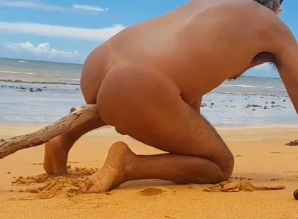 Ladysilva on the Beach Naked Masturbates with a Cock in Her Hot Ass