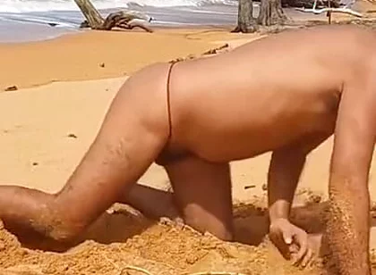 Ladysilva on the Beach Showing off His Hot Ass in Red Panties